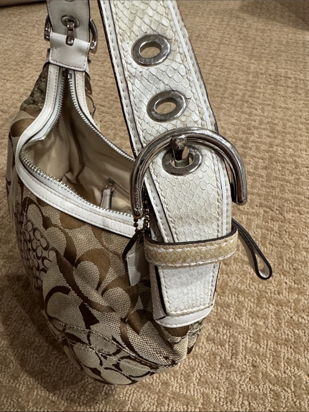 Coach Signature Pattern Patchwork Shoulder Bag - Python Trim - Picture 6 of 9